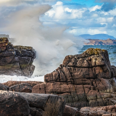Breaking Waves Against Rocky Shore Lonbain Applecross Scotland