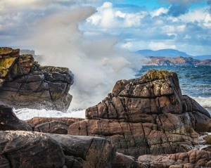 Breaking Waves Against Rocky Shore Lonbain Applecross Scotland