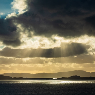 Crepuscular Rays Over Raasay Skye Rona From Applecross Scotland
