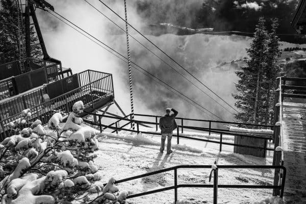 Man Viewing Walchensee From Top Station of the Herzogstand Cable Car, Bavaria