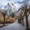 Mittenwald Bahnhof and the Karwendelkopfe, Bavaria, Germany