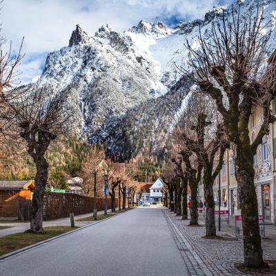 Mittenwald Bahnhof And The Karwendelkopfe, Bavaria, Germany