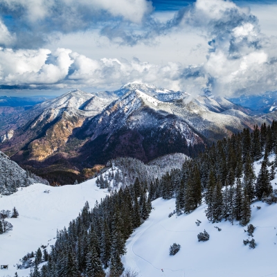 View from the Fahrenbergkopf into the valley below, Bavaria, Germany