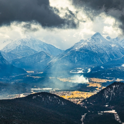 View South To Krun And Wallgau From The Herzogstand, Bavaria, Germany