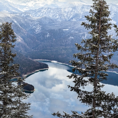 The Walchensee And The Austrian Alps From The Herzogstand, Bavaria, Germany.